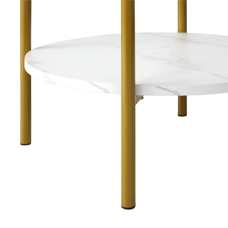 Oikiture Round Coffee Table 2 Tier Marble Top Metal Gold Frame