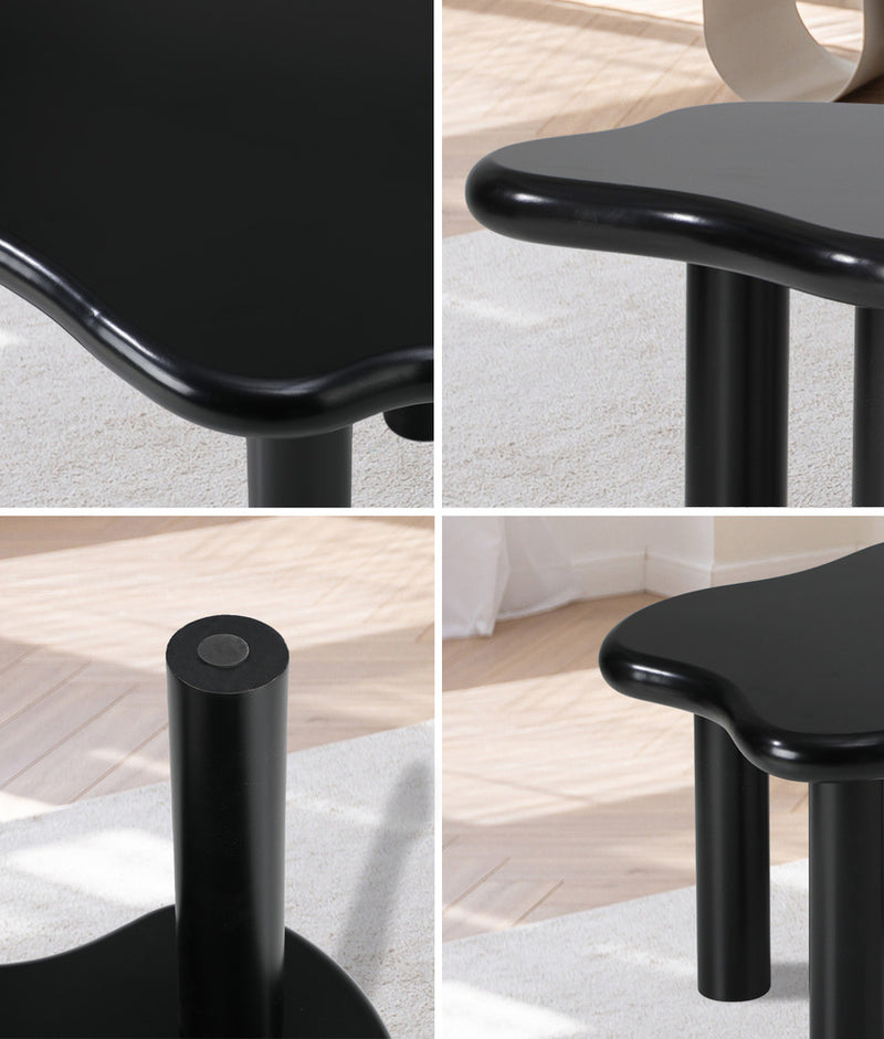 Oikiture Coffee Table Side Tables Black Irregular