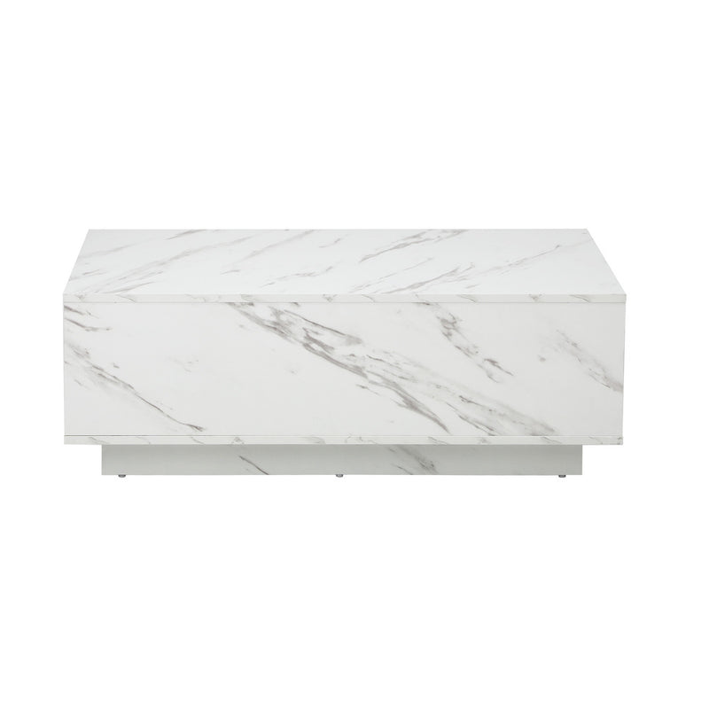Oikiture Coffee Table Cafe Desk Marble Effect Wooden White