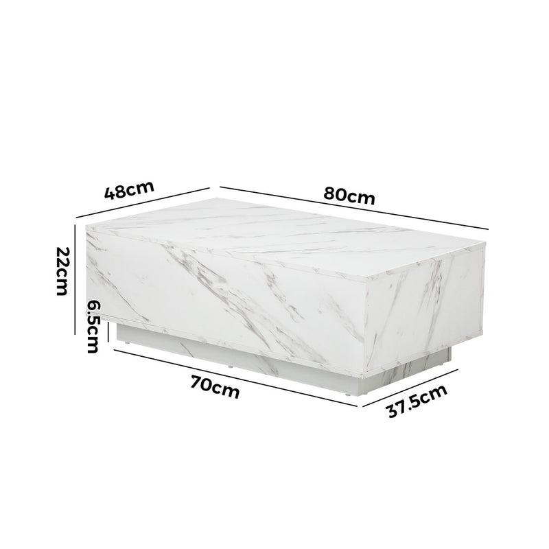 Oikiture Coffee Table Cafe Desk Marble Effect Wooden White