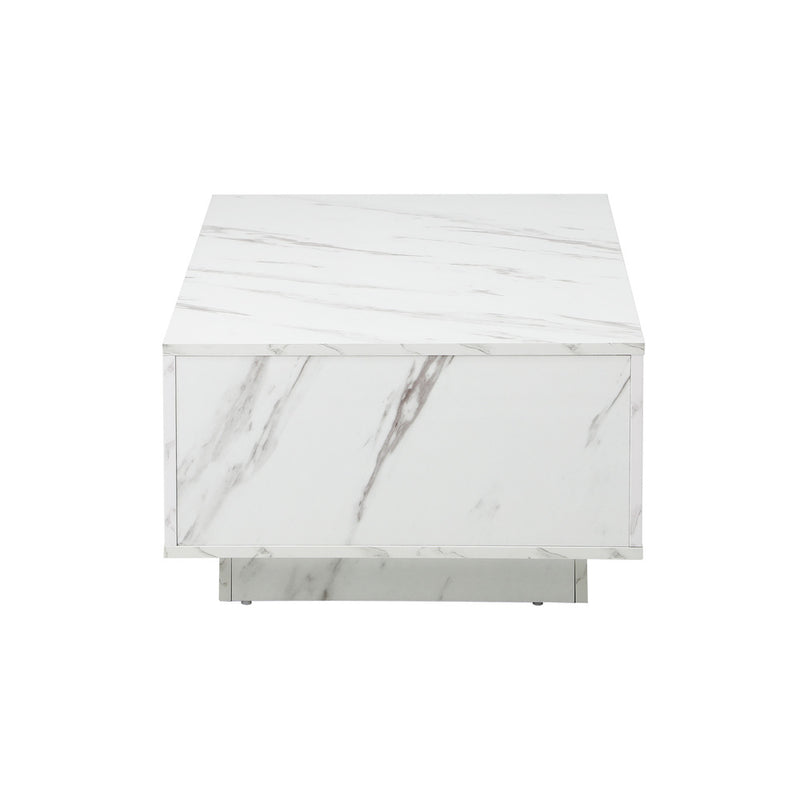 Oikiture Coffee Table Cafe Desk Marble Effect Wooden White