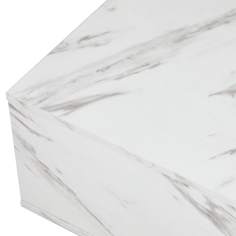 Oikiture Coffee Table Cafe Desk Marble Effect Wooden White