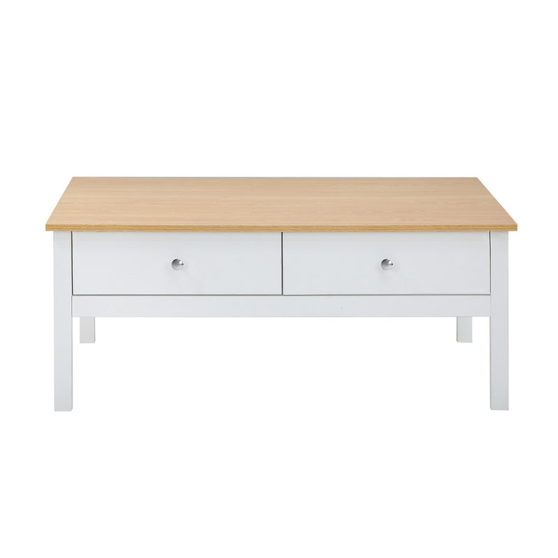 Oikiture Coffee Table Storage Drawers Natural White