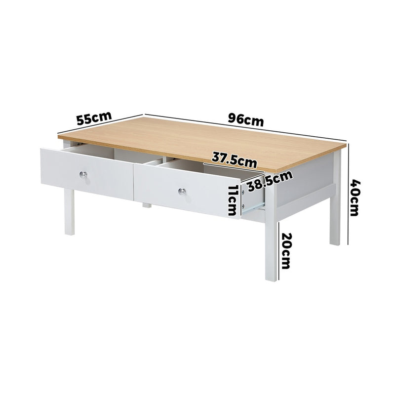 Oikiture Coffee Table Storage Drawers Natural White
