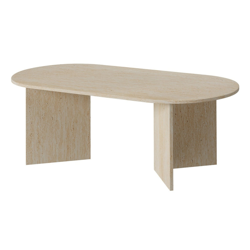 Oikiture Coffee Table Sofa End Table Oval Side Cafe Desk Timber Beige