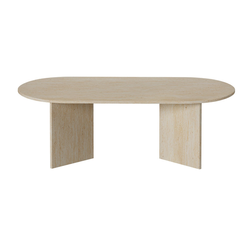 Oikiture Coffee Table Sofa End Table Oval Side Cafe Desk Timber Beige