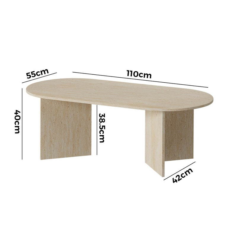 Oikiture Coffee Table Sofa End Table Oval Side Cafe Desk Timber Beige