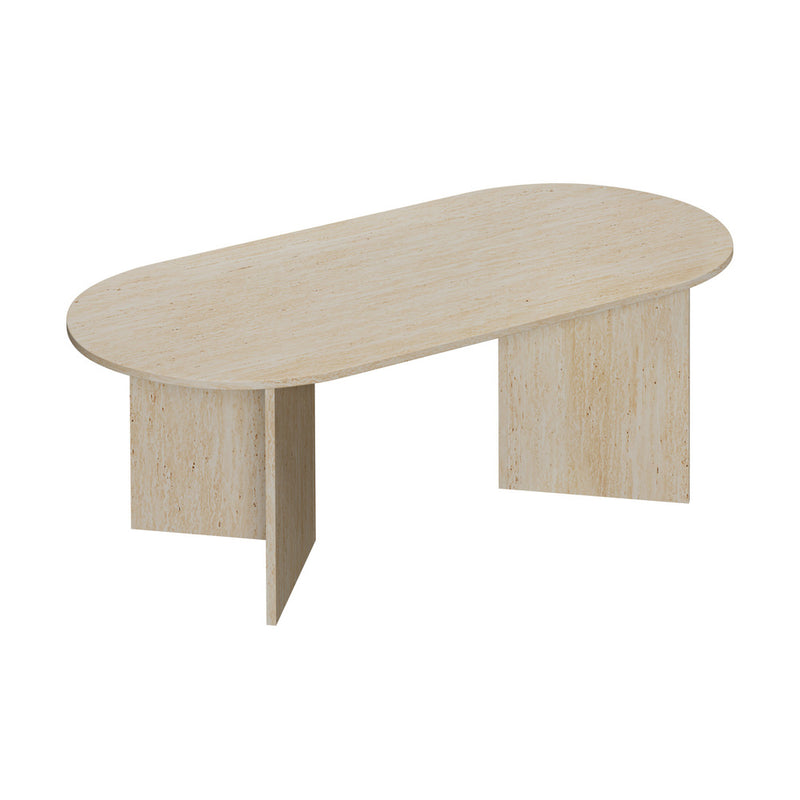 Oikiture Coffee Table Sofa End Table Oval Side Cafe Desk Timber Beige