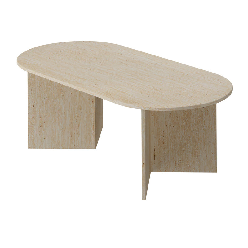 Oikiture Coffee Table Sofa End Table Oval Side Cafe Desk Timber Beige
