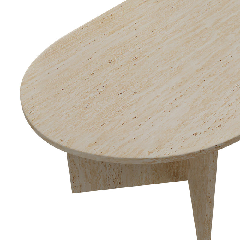 Oikiture Coffee Table Sofa End Table Oval Side Cafe Desk Timber Beige