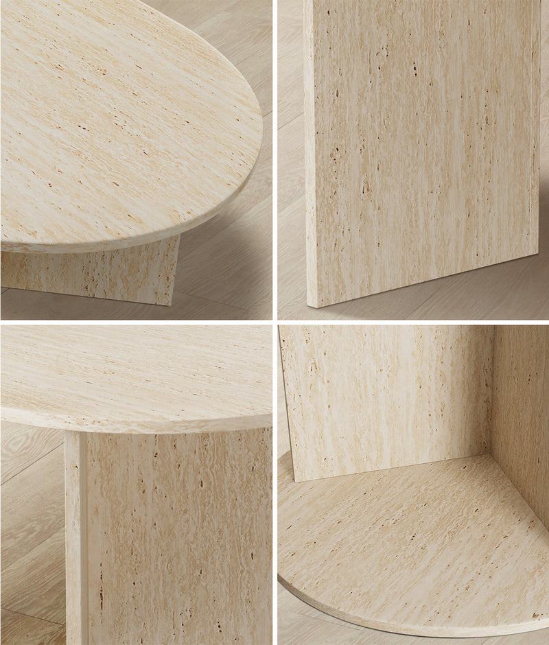 Oikiture Coffee Table Sofa End Table Oval Side Cafe Desk Timber Beige