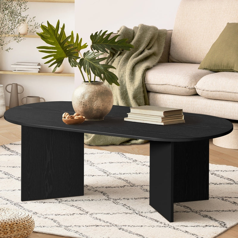 Oikiture Coffee Table Sofa End Table Oval Side Cafe Desk Timber Black