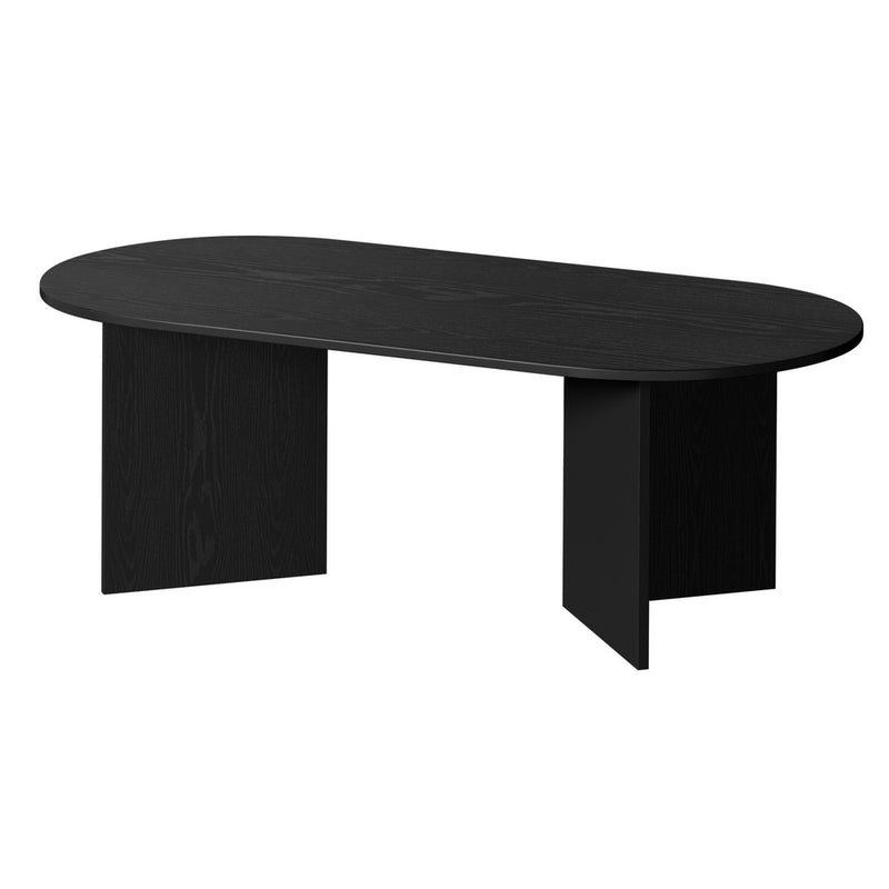 Oikiture Coffee Table Sofa End Table Oval Side Cafe Desk Timber Black