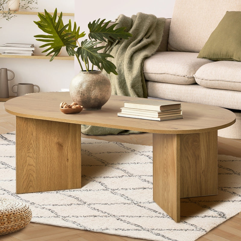 Oikiture Coffee Table Sofa End Table Oval Side Cafe Desk Timber Walnut