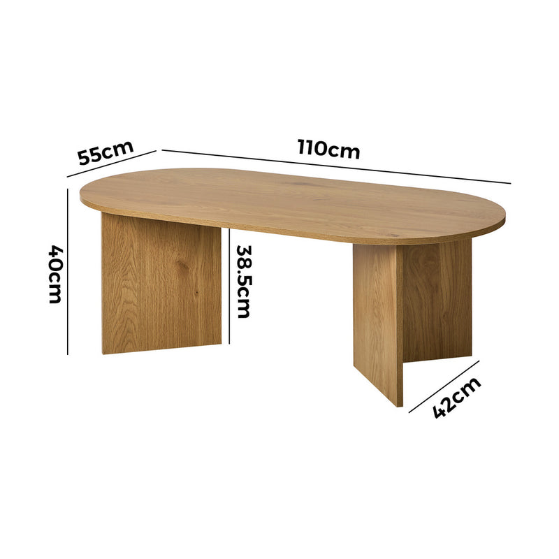 Oikiture Coffee Table Sofa End Table Oval Side Cafe Desk Timber Walnut