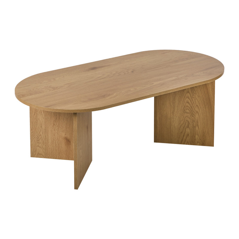 Oikiture Coffee Table Sofa End Table Oval Side Cafe Desk Timber Walnut