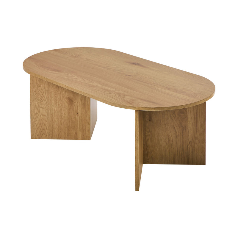 Oikiture Coffee Table Sofa End Table Oval Side Cafe Desk Timber Walnut