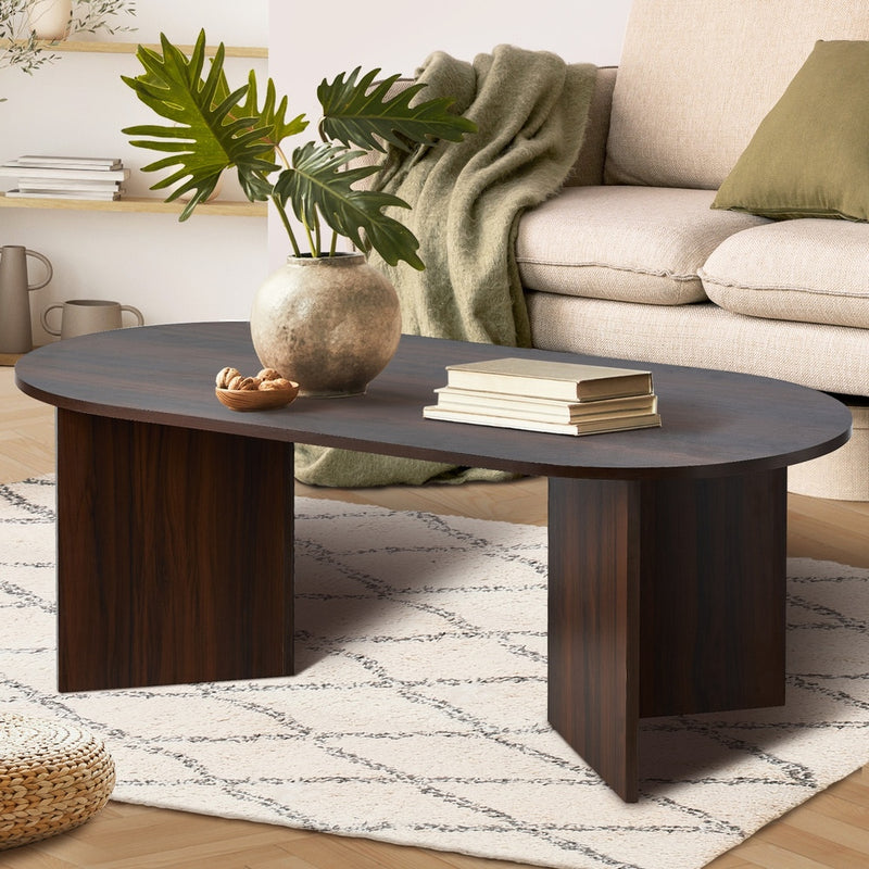 Oikiture Coffee Table Oval Sofa End Table Timber Walnut
