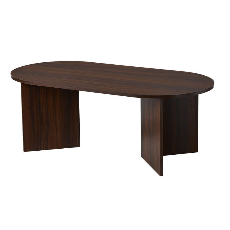 Oikiture Coffee Table Oval Sofa End Table Timber Walnut