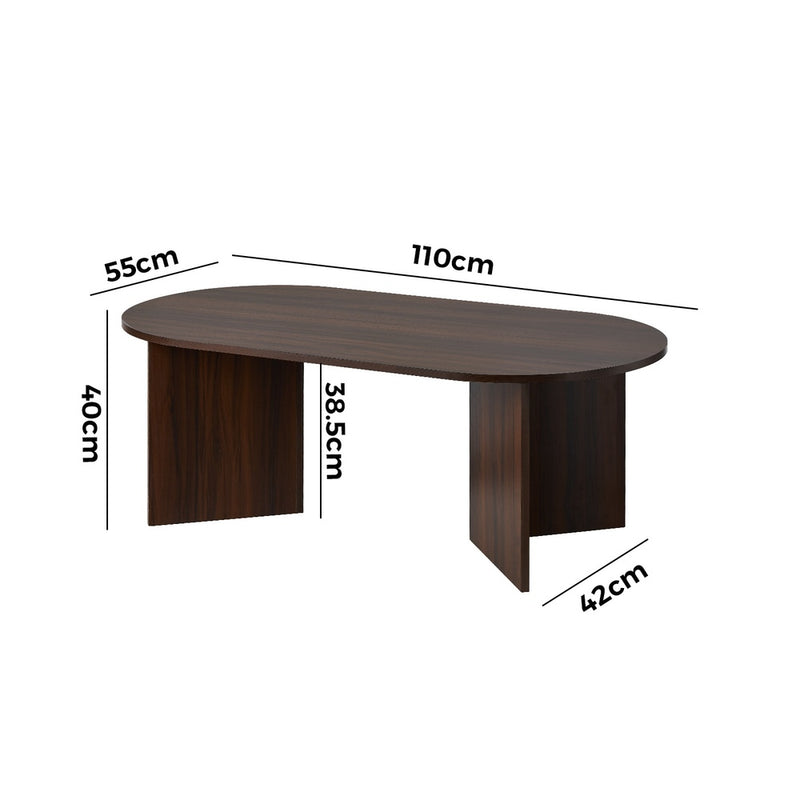 Oikiture Coffee Table Oval Sofa End Table Timber Walnut