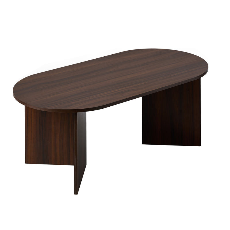 Oikiture Coffee Table Oval Sofa End Table Timber Walnut