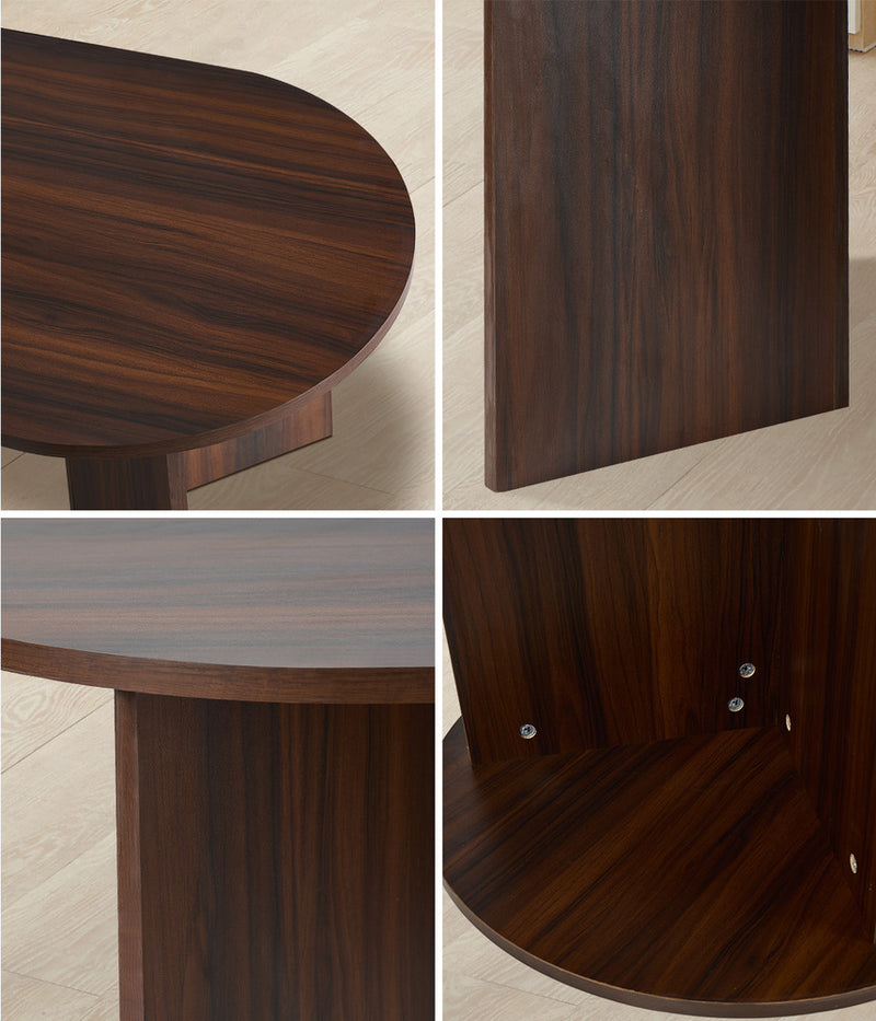 Oikiture Coffee Table Oval Sofa End Table Timber Walnut