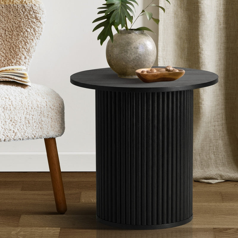 Oikiture Coffee Table Side Tables Sofa Desk Bedside Round Wood Black
