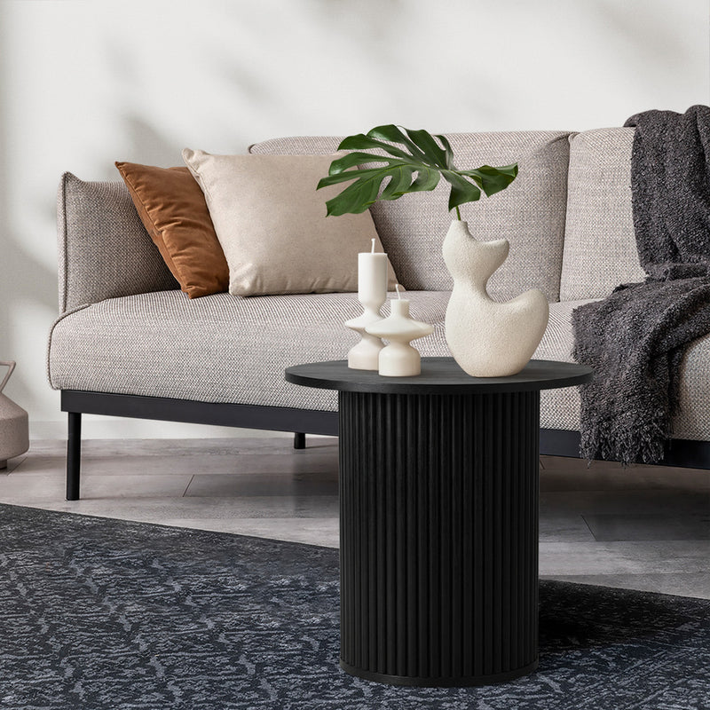Oikiture Coffee Table Side Tables Sofa Desk Bedside Round Wood Black