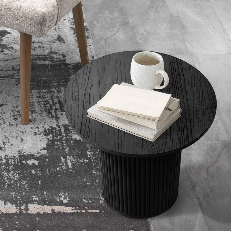 Oikiture Coffee Table Side Tables Sofa Desk Bedside Round Wood Black