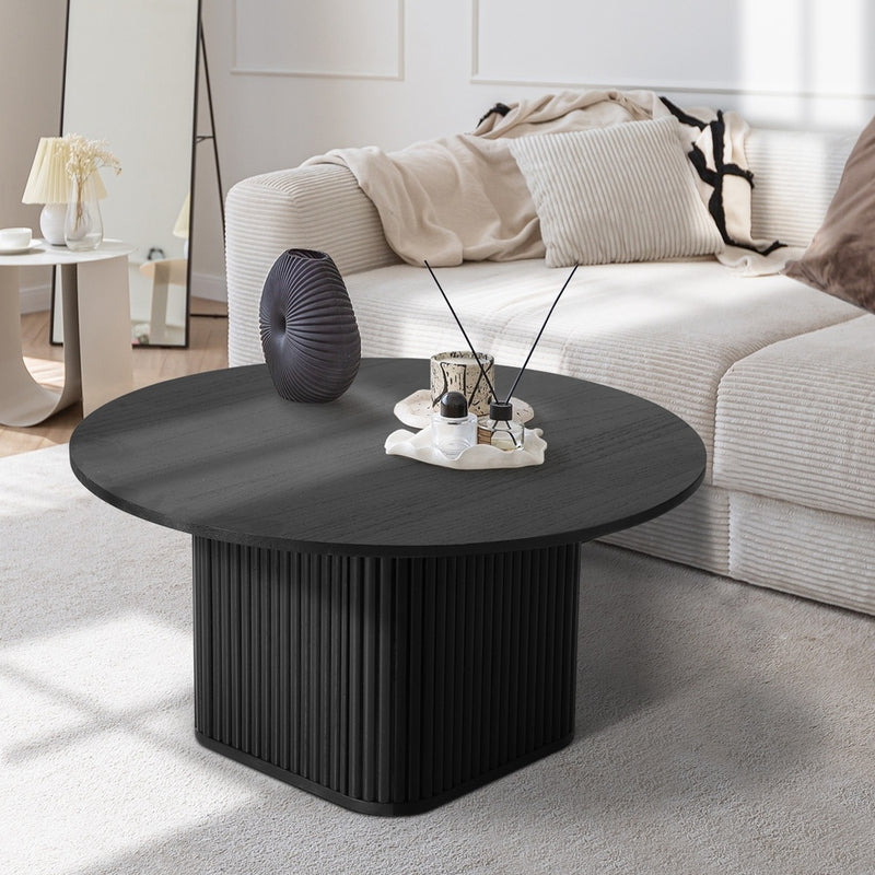 Oikiture Coffee Table Round Wooden Black