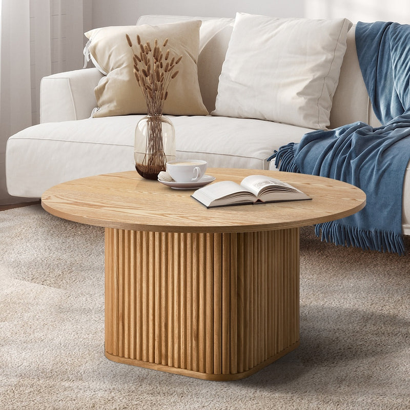 Oikiture Coffee Table Side End Tables Round Wooden Furniture Natural