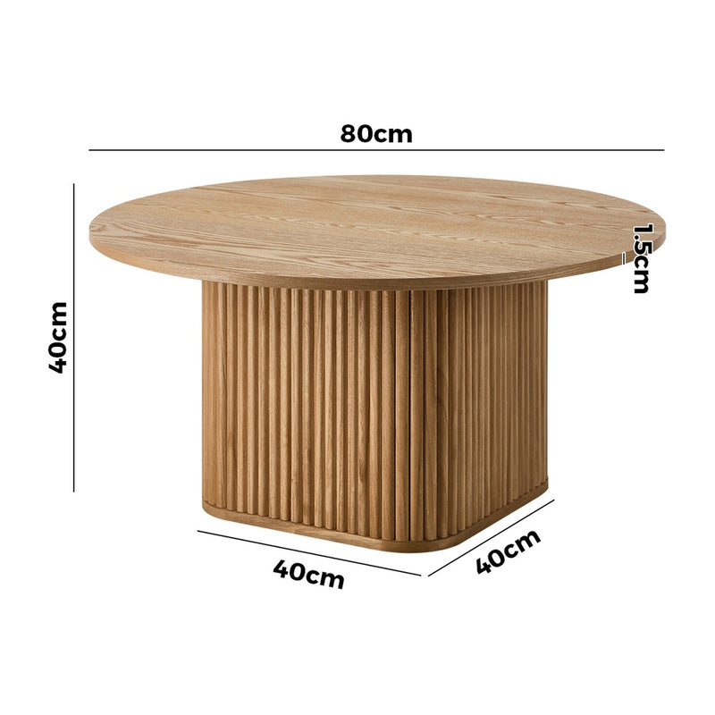 Oikiture Coffee Table Side End Tables Round Wooden Furniture Natural