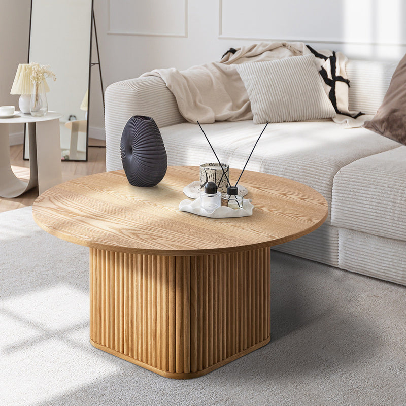 Oikiture Coffee Table Side End Tables Round Wooden Furniture Natural