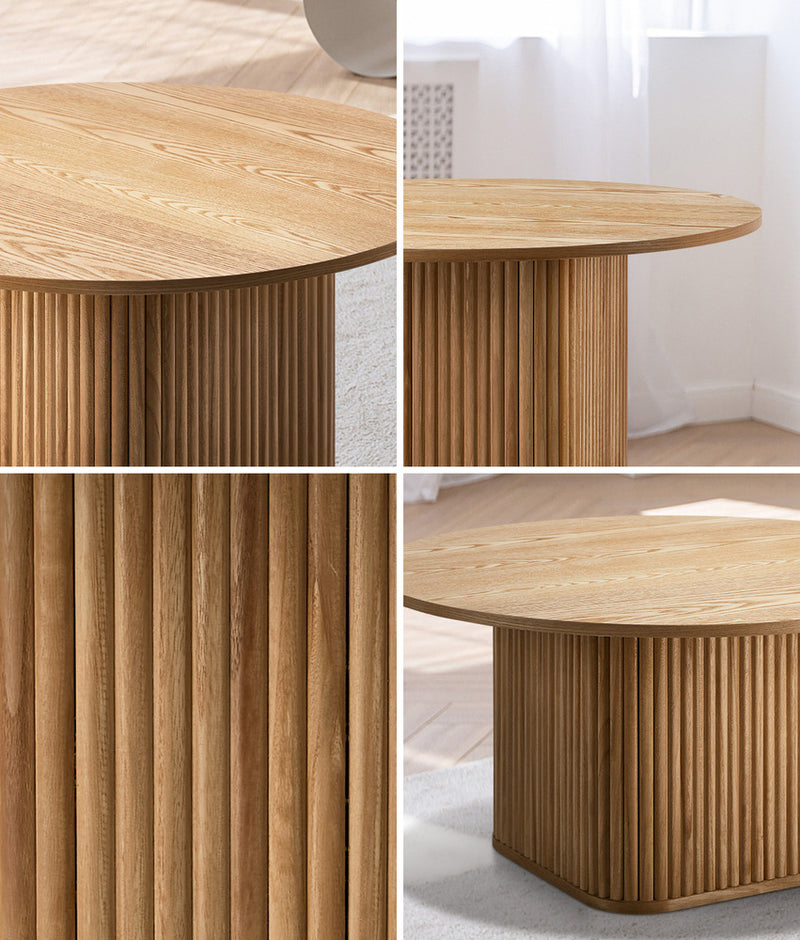 Oikiture Coffee Table Side End Tables Round Wooden Furniture Natural