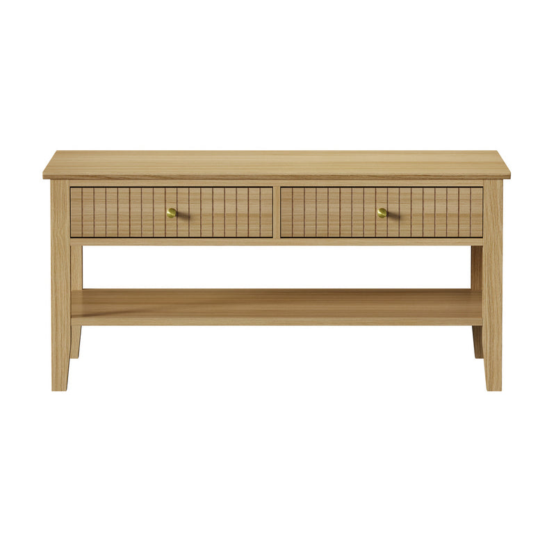 Oikiture Coffee Table with Storage Drawers Open Shelving Natural