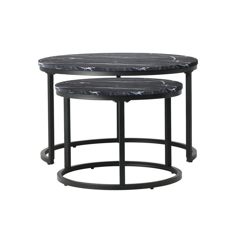 Oikiture Set of 2 Nesting Coffee Table Round Marble Black