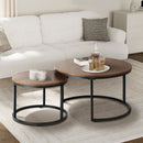 Oikiture Set of 2 Nesting Coffee Table Round Walnut&Black