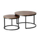 Oikiture Set of 2 Nesting Coffee Table Round Walnut&Black