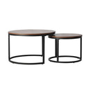 Oikiture Set of 2 Nesting Coffee Table Round Walnut&Black