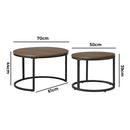 Oikiture Set of 2 Nesting Coffee Table Round Walnut&Black