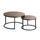 Oikiture Set of 2 Nesting Coffee Table Round Walnut&Black