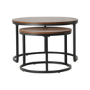 Oikiture Set of 2 Nesting Coffee Table Round Walnut&Black