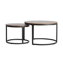 Oikiture Set of 2 Nesting Coffee Table Round Walnut&Black