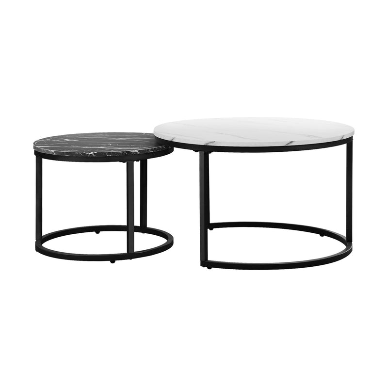 Oikiture Set of 2 Coffee Table Round Nesting White & Black