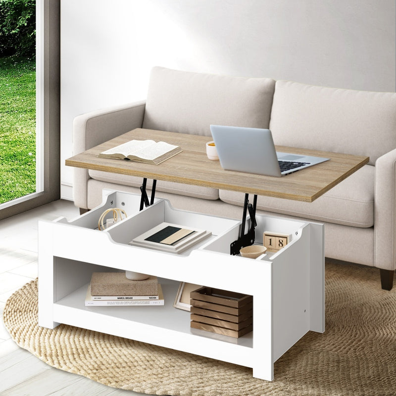 Oikiture Coffee Table Lift Up Top Hidden Storage Shelf