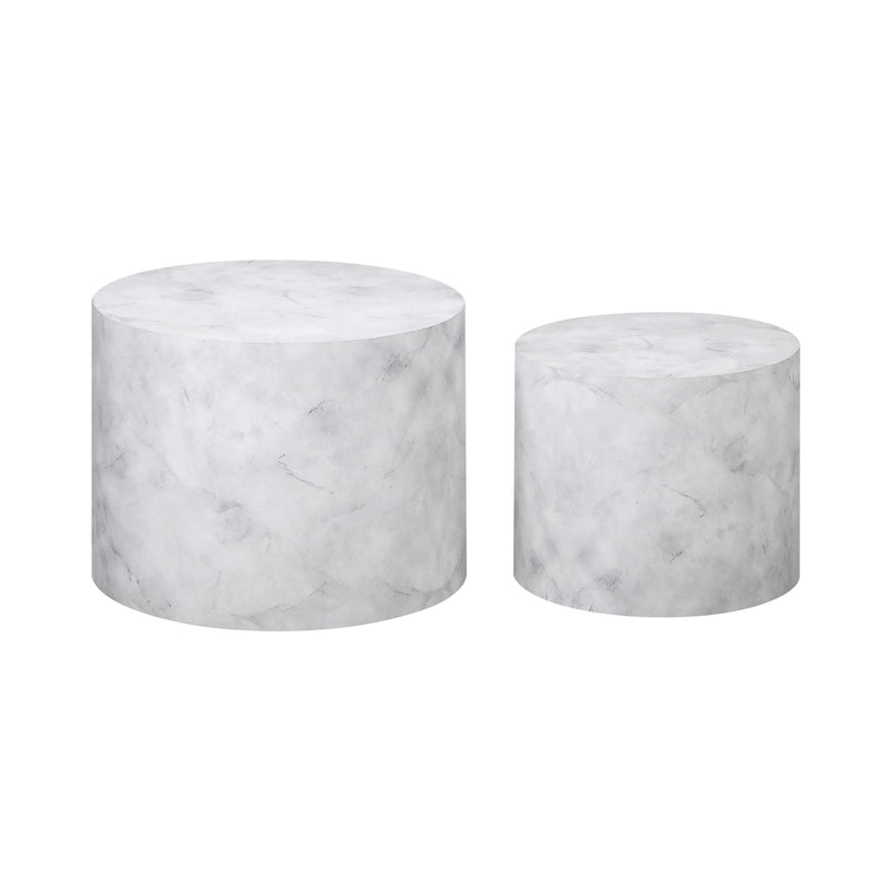 Oikiture Round Coffee Table Set of 2 Marble Effect White