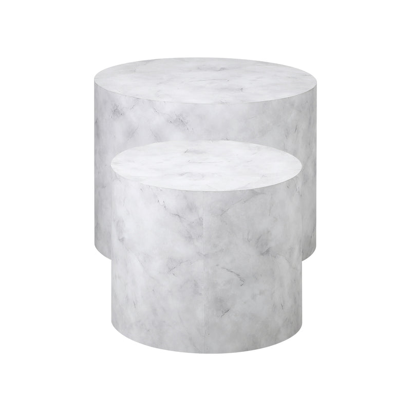Oikiture Round Coffee Table Set of 2 Marble Effect White