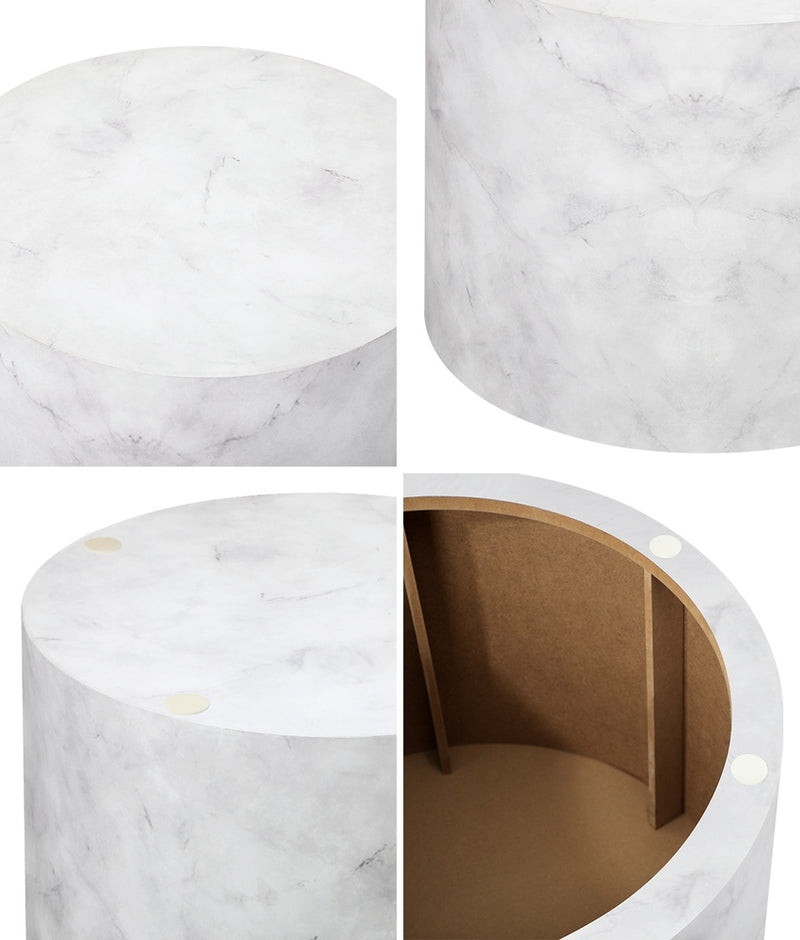 Oikiture Round Coffee Table Set of 2 Marble Effect White
