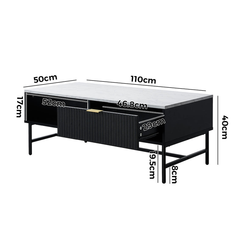 Oikiture Coffee Table 1 Drawer Sofa End Table Open Shelf Black & White