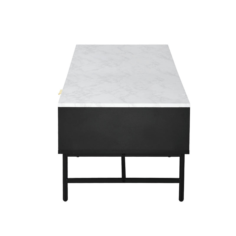 Oikiture Coffee Table 1 Drawer Sofa End Table Open Shelf Black & White
